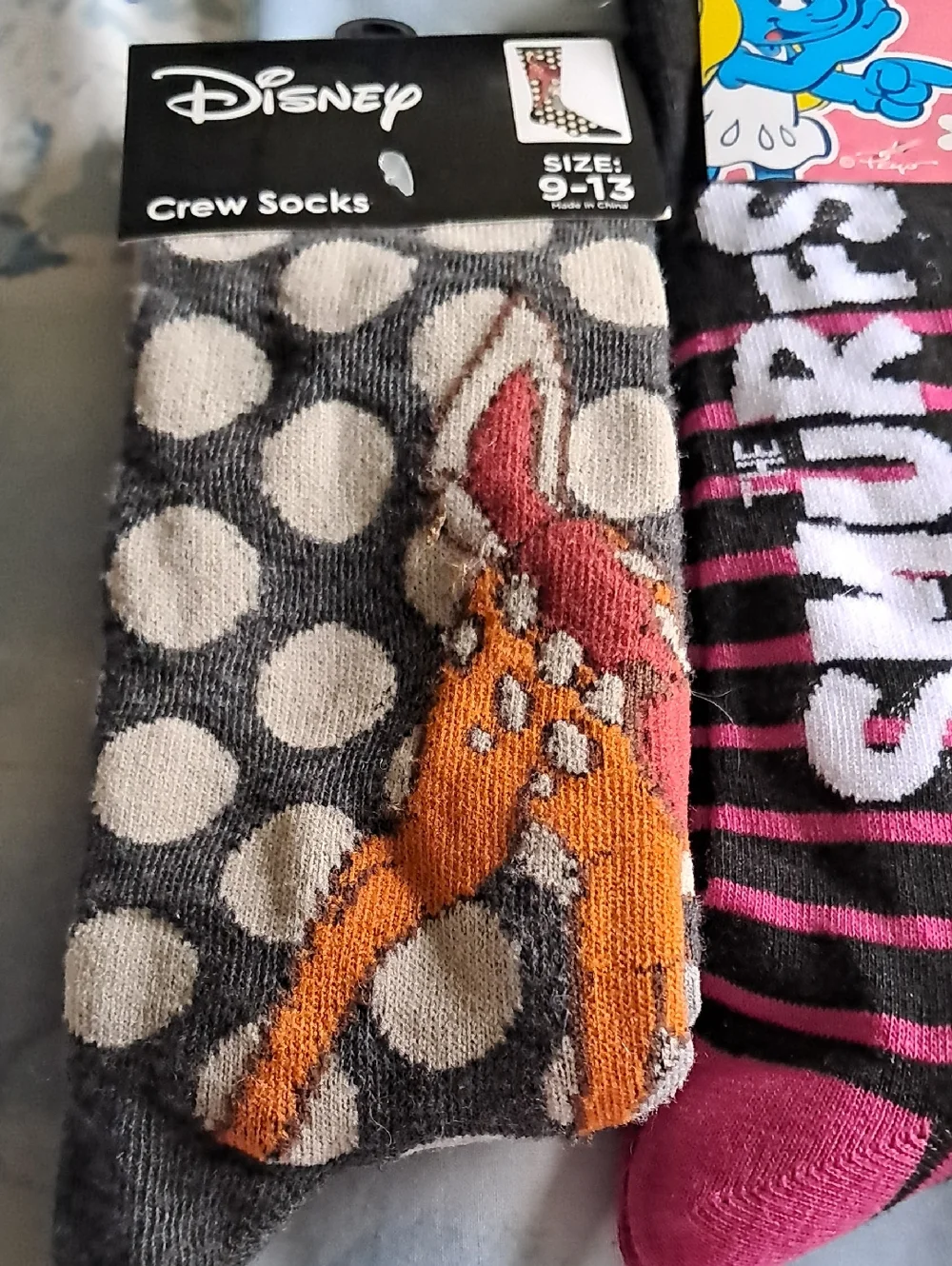 Disney, smurf and home alone socks
